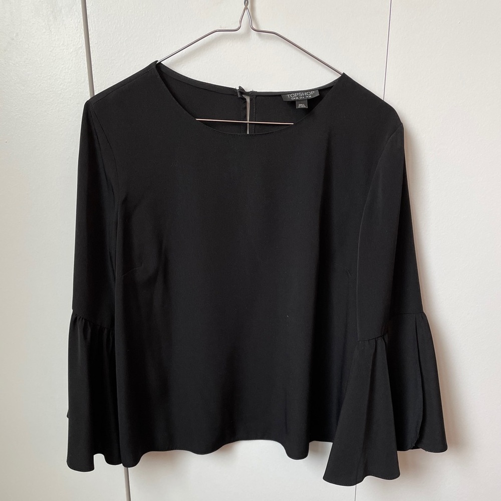 Topshop Black Bell-sleeve Top